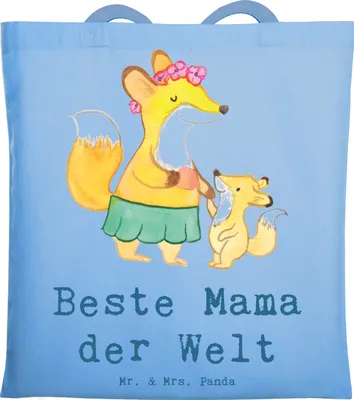 Produktbild von Mr. & Mrs. Panda Jutebeutel Fuchs Beste Mama der Welt - Sky Blue - Geschenk, totebag, Geschenkidee, Laptoptasche, Shopping Tasche, Muttertag, Mutter, Danke, Tote Bag