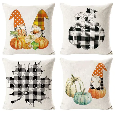 Kissenbezüge 4er-Set Herbst Kürbis Ahornblatt 45x45 cm
