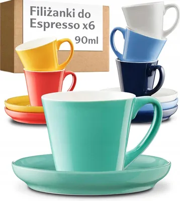 Produktbild von Keramik Espressotassen Set mit Untertassen 70ml 6 Stück Bunt