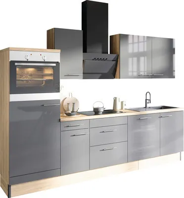 Produktbild von Optifit Küchenzeile ohne Geräte Jonte984 270 cm anthrazit glänzend zerlegt Variante reversibel KCJO 2768OE-8+