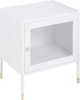 Produktbild von BELIANI Nachttisch Weiß Stahl mit Gittertür Griff Rechteckig 45 x 35 x 51 cm Industriell Metallschrank für Schlafzimmer Wohnzimmer Esszimmer