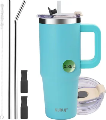 Obrázok produktu pre SUNTQ 30oz Tumbler s rukoväťou, dvojstenná vákuovo izolovaná fľaša na vodu so slamkou a viečkom, hrnček na kávu z nehrdzavejúcej ocele