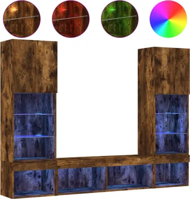 Produktbild von vidaXL 5-tlg. Wohnwand mit LED-Beleuchtung Räuchereiche Holzwerkstoff