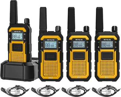 Imagen del producto de RB648: Walkie-talkie, radio bidireccional resistente al agua (IP67), con doble botón de transmisión (PTT), vibración de emergencia (SOS), batería de 2000mAh. Walkie-talkie robusto con auriculares, ideal para contratistas en obras