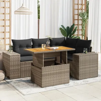Produktbild von Eleganten-Stil 5-tlg. Garten-Lounge-Set mit Kissen Garten-Sofagarnitur, Outdoor Indoor, Grau Poly Rattan Gartenmöbel-Sets CHY51901698