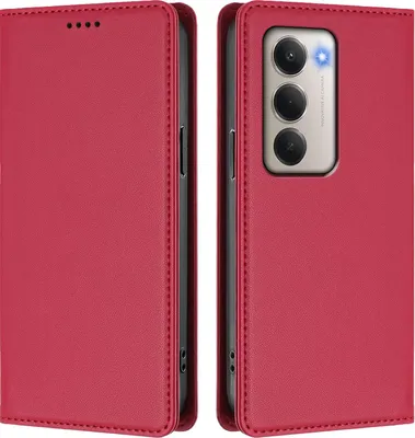 Produktbild von Handyhülle für Xiaomi Redmi 15 5G/4G, Kunstleder Klapphülle Stoßfeste Magnetische Hülle mit Ständer Rot