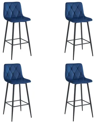 Imagen del producto de Set de 4 Taburetes de Bar Nado de Terciopelo Azul con Patas Negras