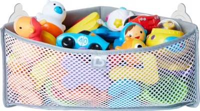 Produktbild von Munchkin High'n Dry Baby Bath Toy Storage Basket| Hanging Bath Tidy for Corner Bath Wall| Soft Baby Bath Caddy & Bath Organiser Rack| Shower & Bath Toy Holder| Bathroom Toy Net with Suction Cups High'n'Dry