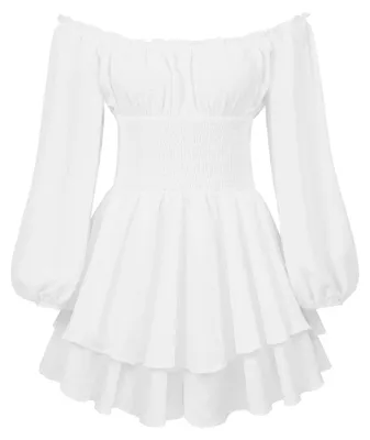 Produktbild von Rüschenminikleid mit Shorts, schulterfrei, lange Puffärmel, Falten in der Taille, Prinzessinnenkleid, süßes französisches Kleid