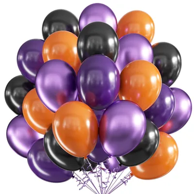 Halloween-Luftballons, 63 Stück, 30 cm, schwarz-orange-lila, Metallic