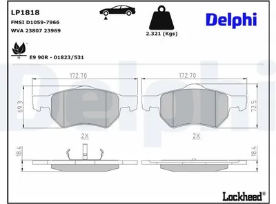 Produktbild von DELPHI Bremsbeläge Satz Vorne Bremsklötze für CHRYSLER VOYAGER IV (RG, RS) LP1818
