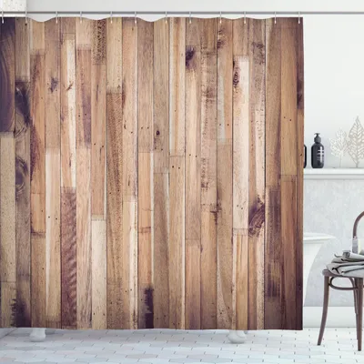 Image de ABAKUHAUS Rideau de douche rustique en bois, motif planches vieillies, style vintage, composition photographique sur le thème du menuisier, 175 x 180 cm, amande prune