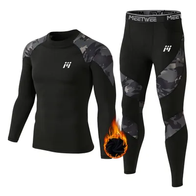Produktbild von Thermounterwäsche Herren, Skiunterwäsche Winter Thermowäsche Set Funktionsunterwäsche Warm Weich Funktionswäsche atmungsaktiv -Schwarze Tarnung-L