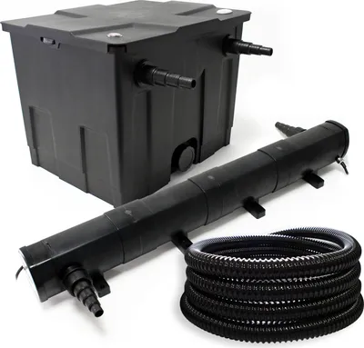 Produktbild von Wiltec Komplettset: CBF-350 Teichfilter bis 12000 L Teichfilteranlage als Durchlauffilter, CUV-272 Teichklärer UVC Klärer mit 72W, 5m Teichschlauch 25 mm (1")