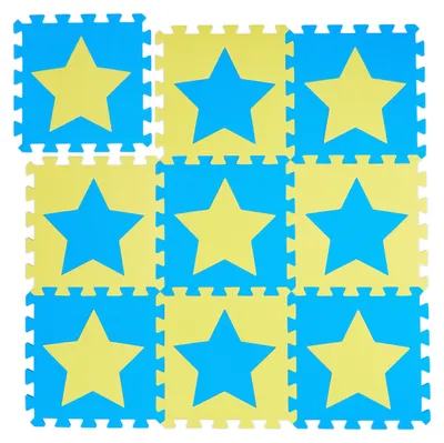 Image de Tapis de jeu à assembler « Étoiles », 45 pièces, 90 éléments, mousse EVA, sans danger, surface de jeu : env. 4,6 m², bleu et jaune