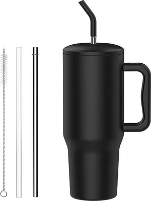 Produktbild von Famanu Thermobecher mit Strohhalm und Griff - 1200 ml, doppelwandig, Edelstahl
