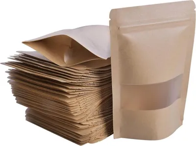 Image de 100 sacs en papier kraft 10x15cm avec fenêtre Sachets à fond plat