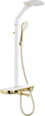 Image de Ensemble de douche apparent Mexen Blaze avec douche de tête et robinet, blanc/or - 78109-25