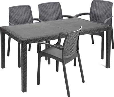 Produktbild von D'mora Outdoor-Set Roccaraso Schwarz, 4 Plätze, 1 Tisch
