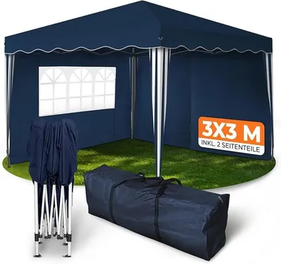 Produktbild von Faltpavillon wasserdicht Dachmaß 3 x 3 m UV Schutz 50+ Pavillon in Blau mit 2 Seitenteilen