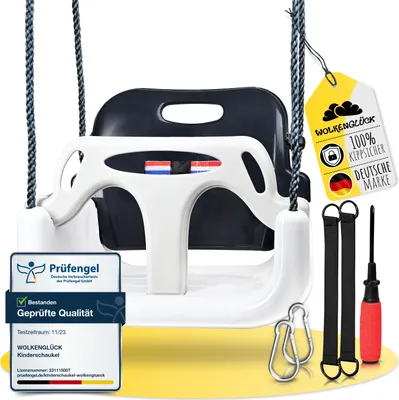 Produktbild von WOLKENGLÜCK® Babyschaukel 3 in 1 [6 Monaten bis 6+ Jahre] für Outdoor & Indoor inkl. Rückenlehne & Anschnallgurt grau