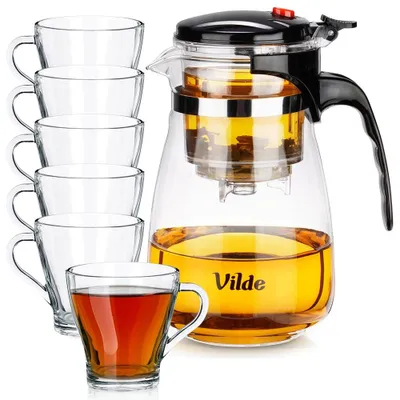 Produktbild von Vilde | Teekanne 960 ml - Glaskanne mit Sieb - 6 Gläser 250 ml - Spülmaschinenfest
