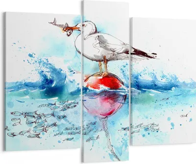 Produktbild von Bild auf Leinwand - Leinwandbild - Wasser Fische Möwe hungrig - 95x80cm - Wand Bild - Wanddeko - Leinwanddruck - Bilder - Kunstdruck - Wanddekoration - Leinwand bilder - Wandkunst - CB95x80-3047