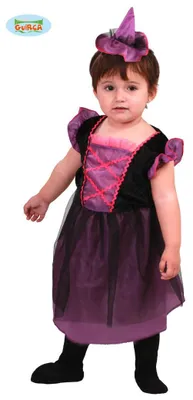 Produktbild von Baby-Hexen-Kostüm in Lila-Schwarz-Rosa, Gr. 86-98, Größe:74/80