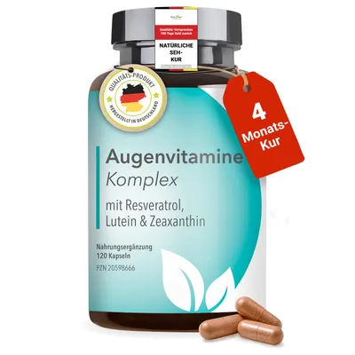 Produktbild von DocVital® Augenvitamine hochdosiert: Lutein Zeaxanthin Kapseln mit Vitamin A - 4 Monatsvorrat - Augenstark Vital Komplex – mit Vitamin A und B2 zur Er