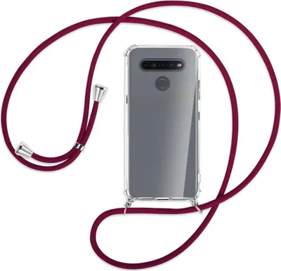 Produktbild von Handykette Backcover-Schutzhülle mit Band (Metall silberfarben) für LG K41S LM-K410 - dunkelrot
