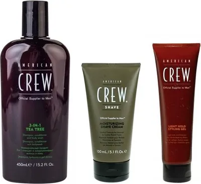 Image de American Crew | Kit de soins pour hommes - Shampooing 3 en 1 450 ml + crème à raser 150 ml + gel coiffant 250 ml - Soins et coiffage