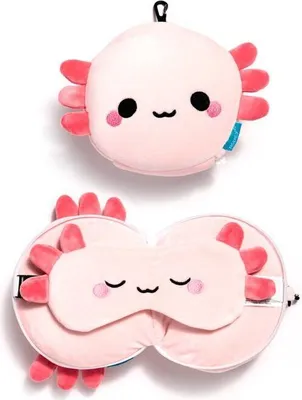Produktbild von Relaxeazzz Adoramals Maddie der Axolotl Reisekissen & Schlafmaske