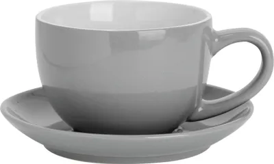 Produktbild von Argon Ta Farbiges Cappuccinotassen- und Untertassen-Set – 250 ml – Grau – Robuste Teetasse aus Steingut, spülmaschinen- und mikrowellengeeignet