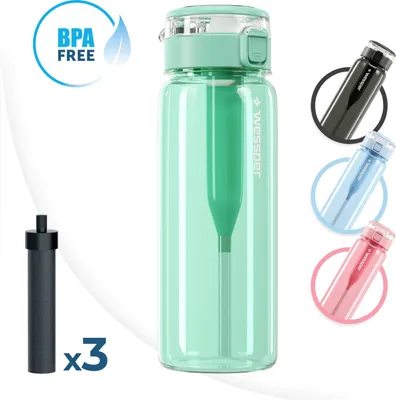 Produktbild von Set: Wessper ActiveMax Clarti 0,68 l minze Filterflasche + Wessper Clarti Filterpatrone 2 Stück.