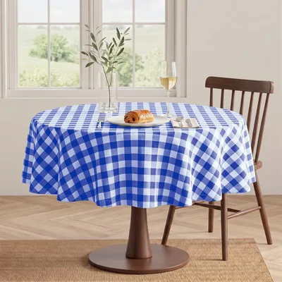 Produktbild von Tischdecke Kariert Rund 180 cm Abwaschbar Blau Weiß Polyester