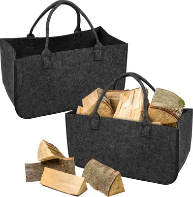 Produktbild von UISEBRT 2 kusy tašky na palivové drevo Plstená taška Skladacia nákupná taška na palivové drevo do 30 KG 50 X 25 X 25 cm Tmavo šedá