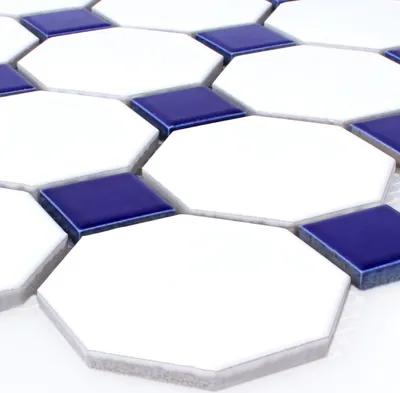 Produktbild von Keramik Mosaikfliesen Octagon Belami Weiß Blau 56