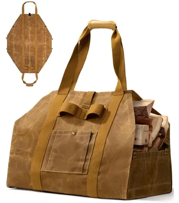 Obrázek produktu pro Taška na dříví, košík na dřevo, vodotěsný, s rukojeťmi, extra velký, 100x80 cm, z voskované plachtoviny, skládací