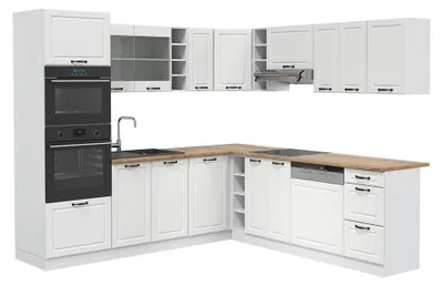 Produktbild von Eckküche Vicco R-Line Weiß Landhaus/Weiß 247 x 237 cm ohne Arbeitsplatte, Model 37700
