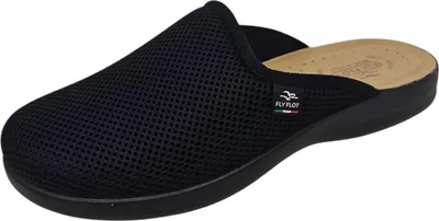 Produktbild von Fly Flot Herren Hausschuh Pantoffel luftig Mesh gepolsterte Decksohle, Größe:47 EU, Farbe:Schwarz