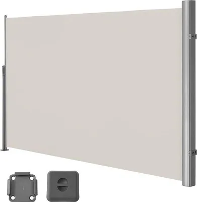 Image de Store latéral beige 160 x 300 cm, pare-vent enroulable, pour balcon et terrasse, en non-tissé, fixation au sol.
