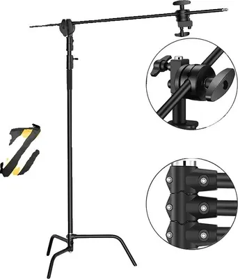 Produktbild von Fotografie C-Ständer, maximale Höhe 260 cm, schwere Edelstahl-Ausführung, 2.6m Schwarz
