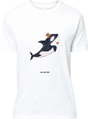 Produktbild von Mr. & Mrs. Panda Tshirt Orca Zylinder - Weiß - Geschenk, Fest, Geburtstag, Glückwunsch, Shirt, T-Shirt, Oversize, große Größen, Glitzer, XXL, Konfetti, Meer
