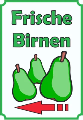Produktbild von Frische Birnen Schild Hochkant mit Pfeil links A1 Rückseite selbstklebend