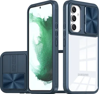 Immagine prodotto di Custodia per Samsung Galaxy S23 FE Custodia ibrida in TPU trasparente con cover fotocamera scorrevole blu