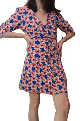 Image de Robe évasée à fleurs bleues Vila Jeanie pour femme, taille XS