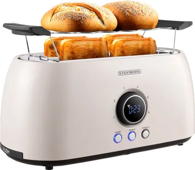 Produktbild von Steinborg XXL 4 Scheiben Toaster Beige Digitales Display Toster Großer Toaster Edler Toaster Breiter Toaster Langer Toaster mit Brötchenaufsatz