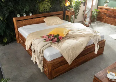 Produktbild von MASSIVMOEBEL24 Bett mit Schublade Sheesham 200x200 walnuss gewachst TORONTO #259