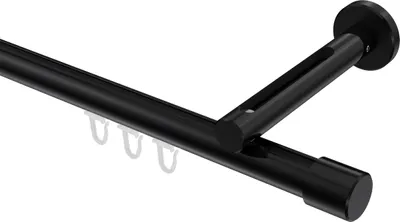 Produktbild von Interdeco Innenlaufstange / Gardinenstange mit Innenlauf Schwarz, Typ Siteno Santo (Kappe), 20 mm Ø 1-läufig, 100 cm