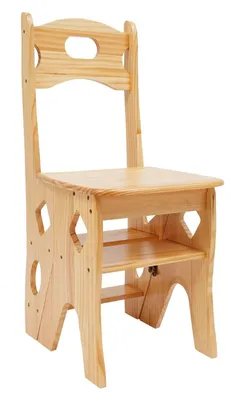 Produktbild von Klappbare Trittleiter aus Holz - 4-stufiger Stuhltritt - Kiefernholz, Sicherheitsverriegelung, 100 kg Tragkraft, modern, freistehend - Naturholz